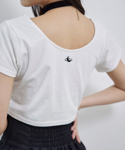Romansual（ロマンシュアル）の「Romansual/moonモチーフ刺繍クロップドTシャツ（Tシャツ/カットソー・レディース・ホワイト/ロイヤルブルー・FREE）」の7枚目の写真