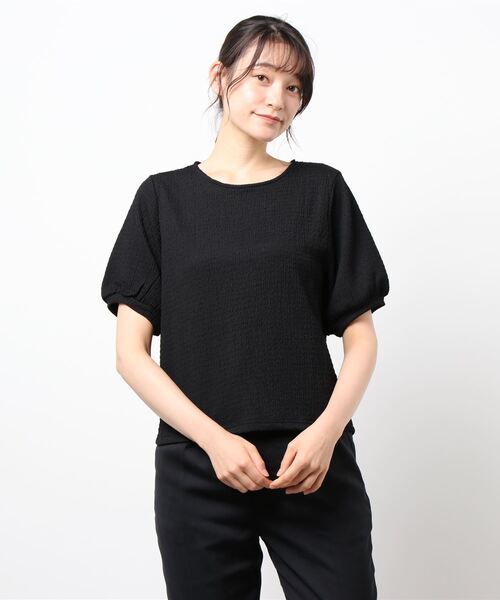 ehka sopo（エヘカソポ）の「くしゅくしゅボリュームスリーブTシャツ（Tシャツ/カットソー・レディース・オフホワイト/グリーン/ブラック・ﾌﾘ-）」の3枚目の写真
