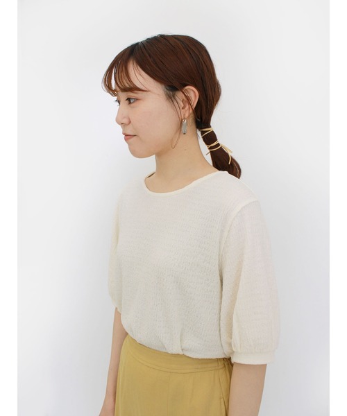 ehka sopo（エヘカソポ）の「くしゅくしゅボリュームスリーブTシャツ（Tシャツ/カットソー・レディース・オフホワイト/グリーン/ブラック・ﾌﾘ-）」の7枚目の写真