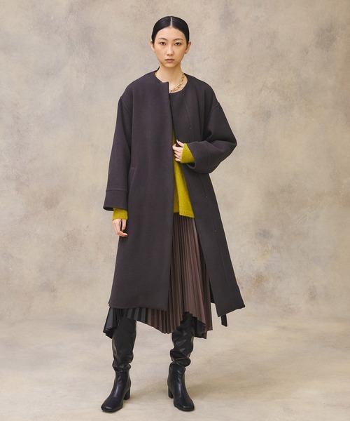 PUBLIC TOKYO（パブリックトウキョウ）の「ノーカラーリバーコート（ノーカラーコート・レディース・ベージュ/ダークグレー・FREE）」の3枚目の写真