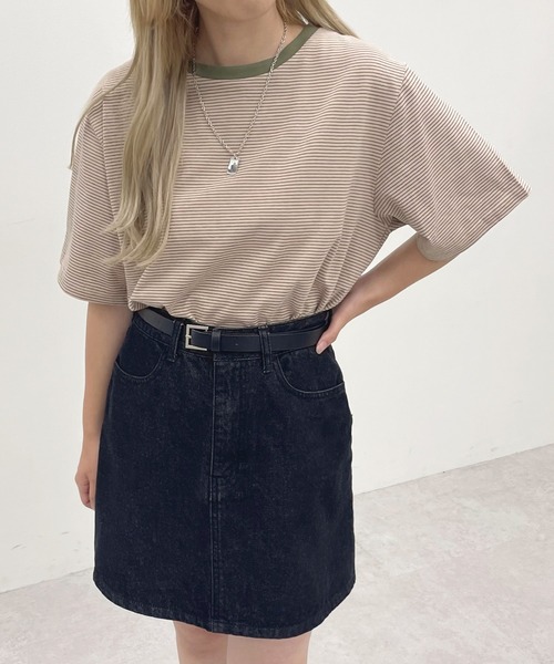apres jour(アプレジュール)の「細ボーダーTシャツ【ZOZOTOWN限定アイテム】(Tシャツ/カットソー・レディース・ベージュ/サックスブルー/イエロー系その他・フリー/X-LARGE)」の4枚目の写真