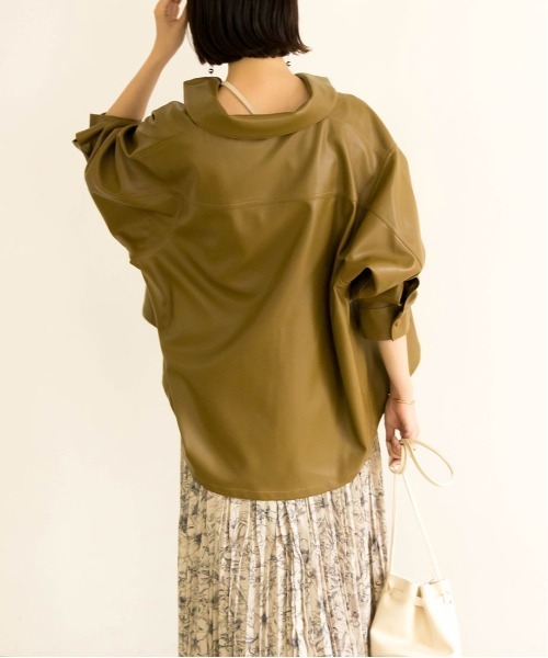 RANDA（ランダ）の「フェイクレザーCPOジャケット（ブルゾン・レディース・アイボリー/ダークブラウン/グリーン・FREE）」の11枚目の写真