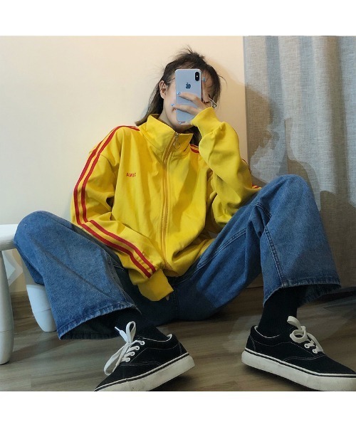 DEVICE(デバイス)の「ダブルライン トラックジャケット ジャージ トラックトップ ノームコア (セットアップ可)(ジャージ・レディース・ブルー/イエロー/レッド/ブラック/グリーン/ブラック×グリーン/パープル/ブルー系その他/ベージュ/マルーン/ブラック系その他/ブルー系その他2/ブラック系その他2・FREE)」の22枚目の写真
