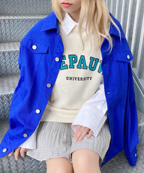 Figments（フィグメンツ）の「カレッジニットベスト（ベスト・レディース・ベージュ/グレー・FREE）」の3枚目の写真