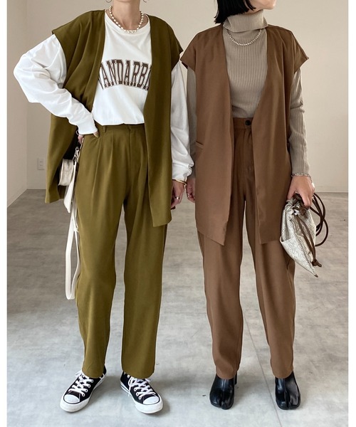 ノーカラーテーラードジレベスト&パンツスタイルセットアップ