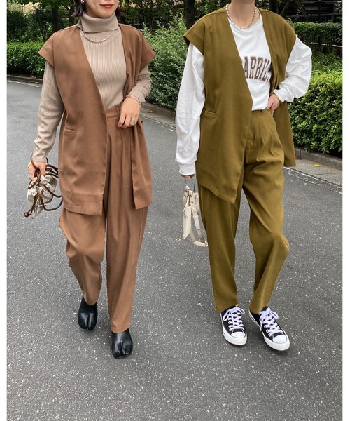 ノーカラーテーラードジレベスト&パンツスタイルセットアップ