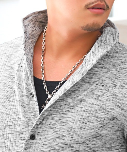 LUXSTYLE（ラグスタイル）の「イタリアンカラーランダムテレコ長袖シャツ（シャツ/ブラウス・メンズ・ブラック/ホワイト/ブラック系その他・M/XL/L）」の12枚目の写真