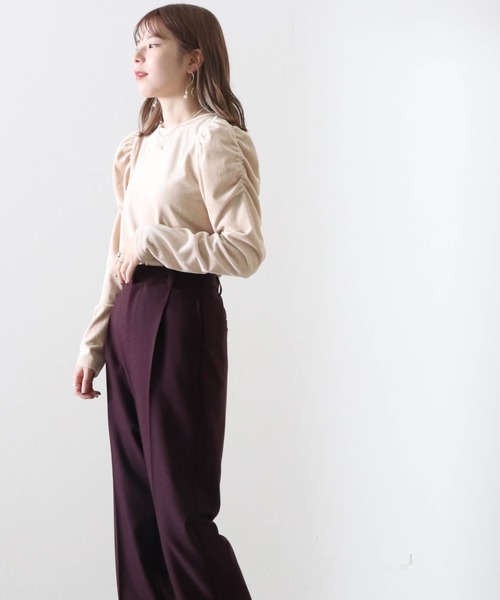 Cheek(チーク)の「リブベロアパワショルトップス(Tシャツ/カットソー・レディース・アイボリー/ブラック/ブラウン・MEDIUM)」の17枚目の写真