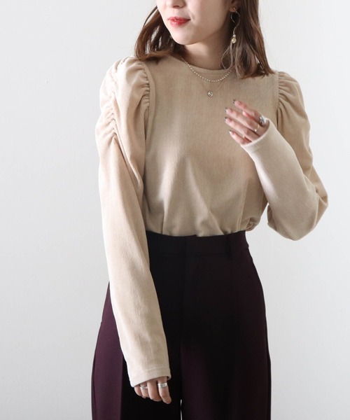 Cheek(チーク)の「リブベロアパワショルトップス(Tシャツ/カットソー・レディース・アイボリー/ブラック/ブラウン・MEDIUM)」の22枚目の写真