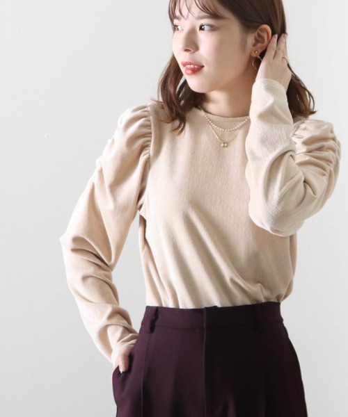 Cheek(チーク)の「リブベロアパワショルトップス(Tシャツ/カットソー・レディース・アイボリー/ブラック/ブラウン・MEDIUM)」の18枚目の写真