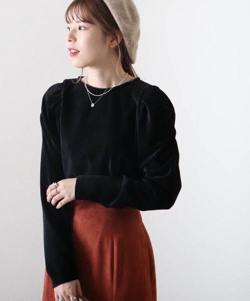 Cheek(チーク)の「リブベロアパワショルトップス(Tシャツ/カットソー・レディース・アイボリー/ブラック/ブラウン・MEDIUM)」の10枚目の写真