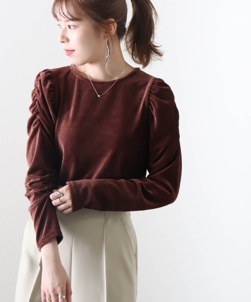 Cheek(チーク)の「リブベロアパワショルトップス(Tシャツ/カットソー・レディース・アイボリー/ブラック/ブラウン・MEDIUM)」の7枚目の写真