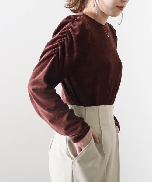 Cheek(チーク)の「リブベロアパワショルトップス(Tシャツ/カットソー・レディース・アイボリー/ブラック/ブラウン・MEDIUM)」の16枚目の写真