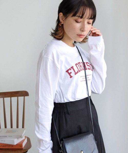 HER CLOSET（ハークローゼット）の「【shemoshelly】WEB限定カレッジロゴロンT 新色追加（Tシャツ/カットソー・レディース・ネイビー/ホワイト/スミクロ/ヘザーグレー/ネイビー系・L/S/M）」の18枚目の写真