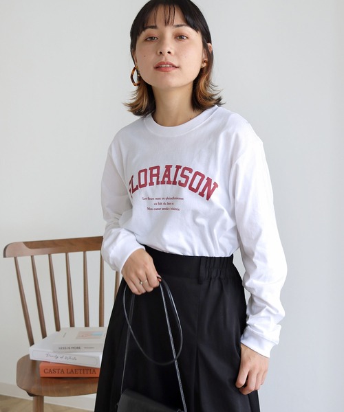HER CLOSET（ハークローゼット）の「【shemoshelly】WEB限定カレッジロゴロンT 新色追加（Tシャツ/カットソー・レディース・ネイビー/ホワイト/スミクロ/ヘザーグレー/ネイビー系・L/S/M）」の16枚目の写真