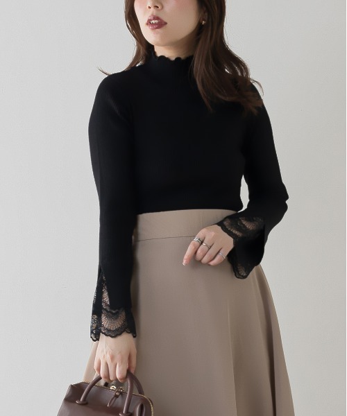 natural couture（ナチュラルクチュール）の「【大好評リバイバルアイテム・WEB限定カラー有り】袖口レースもちもちリブタートル（ニット/セーター・レディース・ブラック/チャコールグレー/カーキ/アイボリー・FREE）」の7枚目の写真