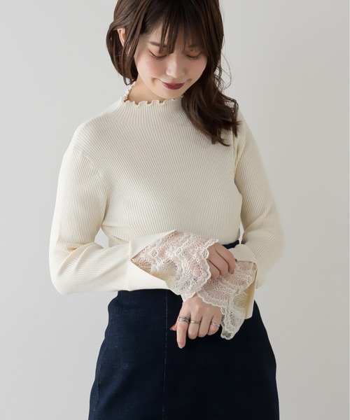 natural couture（ナチュラルクチュール）の「【大好評リバイバルアイテム・WEB限定カラー有り】袖口レースもちもちリブタートル（ニット/セーター・レディース・ブラック/チャコールグレー/カーキ/アイボリー・FREE）」の21枚目の写真