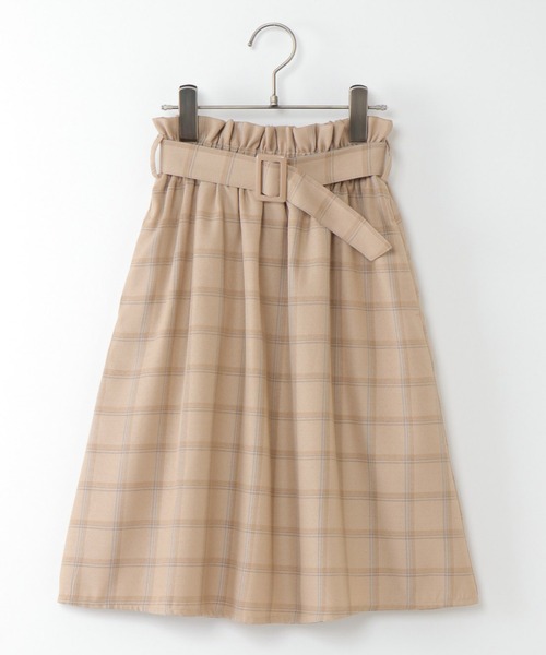 ikka（イッカ）の「【キッズ】チェックベルト付きフレアスカート（100~160cm）（スカート・キッズ・グレー/ベージュ・100/110/120/130/140/150/160）」の2枚目の写真