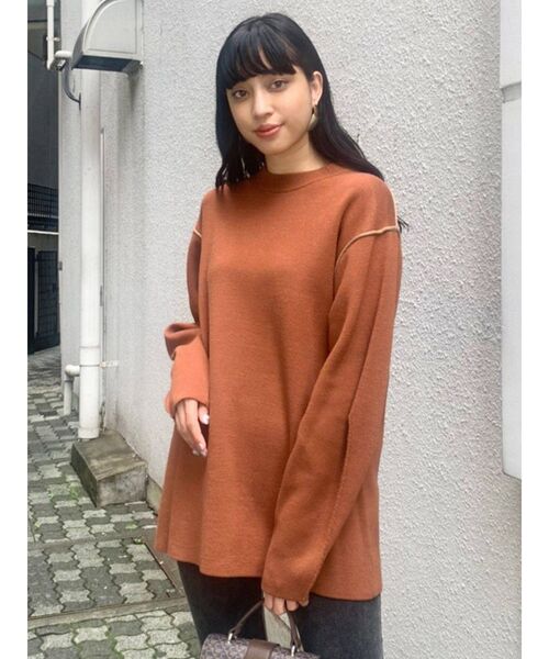 EMODA(エモダ)の「アップネックボックスニット(ニット/セーター・レディース・ブラック/カーキ/オレンジ・FREE)」の4枚目の写真