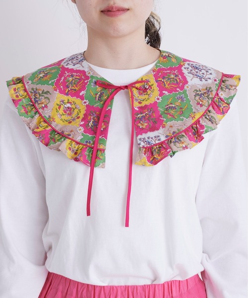 I am I in fact...（アイアムアイインファクト）の「Dinosaur in flower つけ衿（付け襟・レディース・ピンク/ネイビー・FREE）」の17枚目の写真