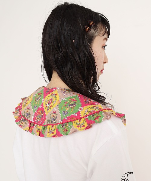 I am I in fact...（アイアムアイインファクト）の「Dinosaur in flower つけ衿（付け襟・レディース・ピンク/ネイビー・FREE）」の6枚目の写真