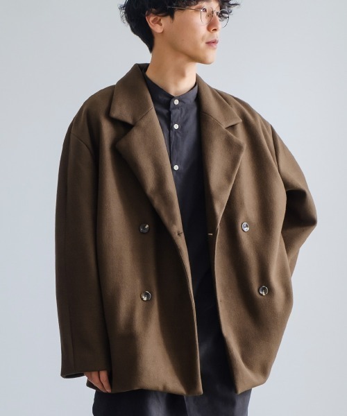 improves（インプローブス）の「ストレッチ メルトン ルーズシルエット Pコート（ピーコート・メンズ・モカ/ブラック/グレイッシュベージュ・MEDIUM/LARGE）」の2枚目の写真