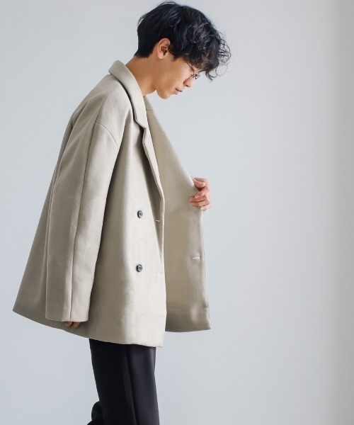 improves（インプローブス）の「ストレッチ メルトン ルーズシルエット Pコート（ピーコート・メンズ・モカ/ブラック/グレイッシュベージュ・MEDIUM/LARGE）」の18枚目の写真