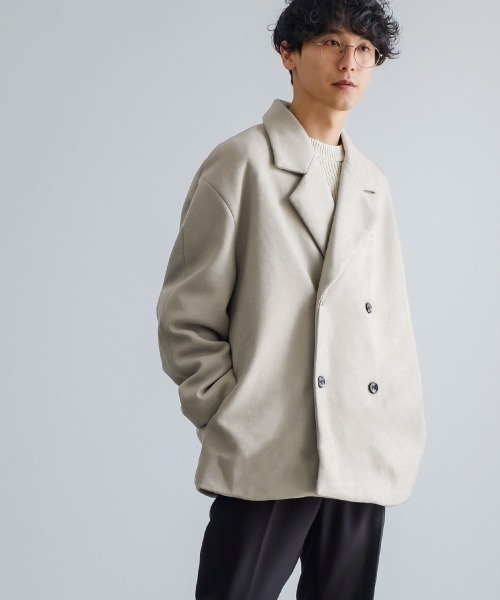 improves（インプローブス）の「ストレッチ メルトン ルーズシルエット Pコート（ピーコート・メンズ・モカ/ブラック/グレイッシュベージュ・MEDIUM/LARGE）」の6枚目の写真