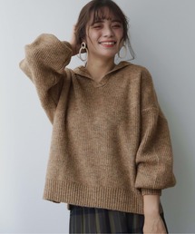 【shemoshelly】片畦セーラーカラーニットプルオーバー