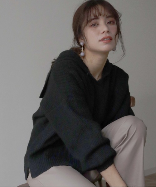 HER CLOSET(ハークローゼット)の「【shemoshelly】片畦セーラーカラーニットプルオーバー(ニット/セーター・レディース・ブラック/ベージュ/グリーン/アイボリー・M)」の4枚目の写真