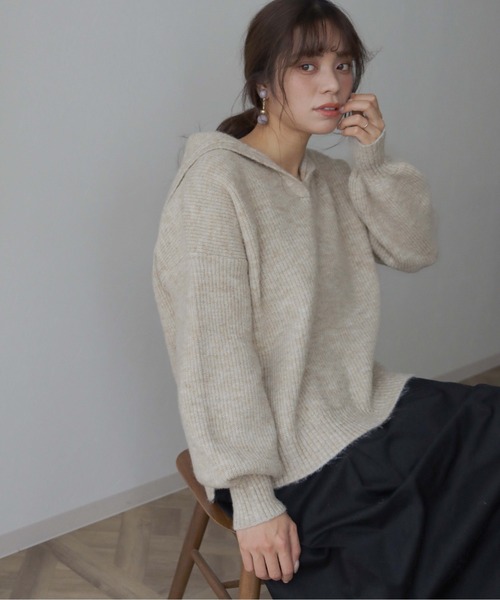 HER CLOSET(ハークローゼット)の「【shemoshelly】片畦セーラーカラーニットプルオーバー(ニット/セーター・レディース・ブラック/ベージュ/グリーン/アイボリー・M)」の5枚目の写真