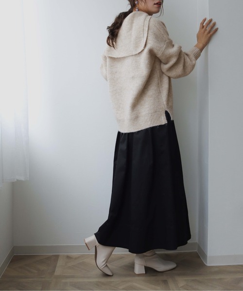 HER CLOSET(ハークローゼット)の「【shemoshelly】片畦セーラーカラーニットプルオーバー(ニット/セーター・レディース・ブラック/ベージュ/グリーン/アイボリー・M)」の9枚目の写真