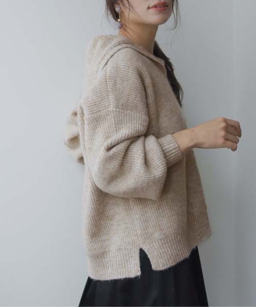 HER CLOSET(ハークローゼット)の「【shemoshelly】片畦セーラーカラーニットプルオーバー(ニット/セーター・レディース・ブラック/ベージュ/グリーン/アイボリー・M)」の7枚目の写真