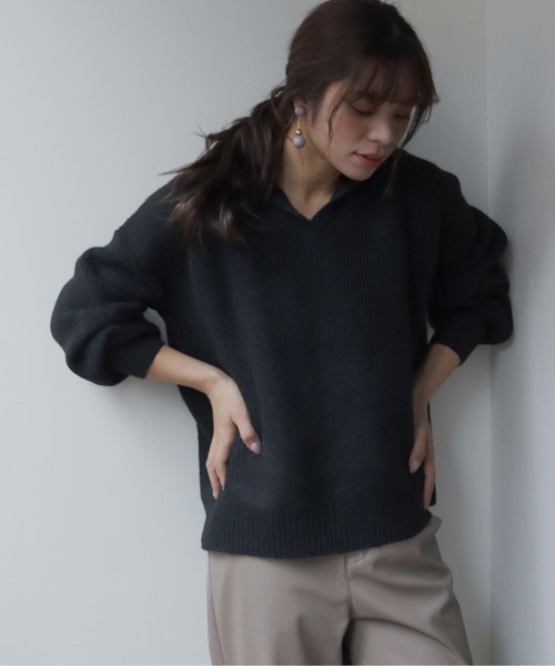 HER CLOSET(ハークローゼット)の「【shemoshelly】片畦セーラーカラーニットプルオーバー(ニット/セーター・レディース・ブラック/ベージュ/グリーン/アイボリー・M)」の10枚目の写真