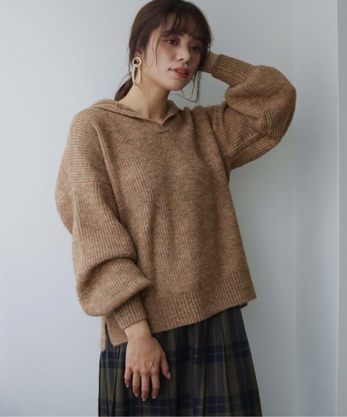 HER CLOSET(ハークローゼット)の「【shemoshelly】片畦セーラーカラーニットプルオーバー(ニット/セーター・レディース・ブラック/ベージュ/グリーン/アイボリー・M)」の15枚目の写真