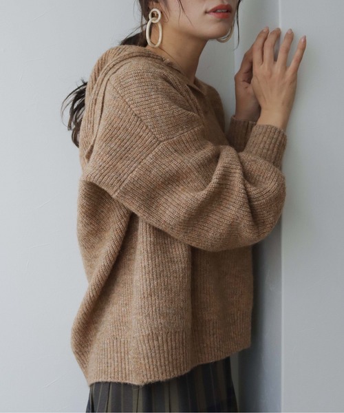 HER CLOSET(ハークローゼット)の「【shemoshelly】片畦セーラーカラーニットプルオーバー(ニット/セーター・レディース・ブラック/ベージュ/グリーン/アイボリー・M)」の16枚目の写真