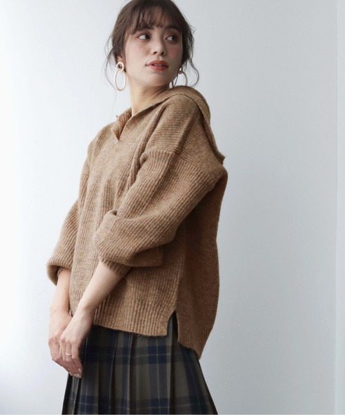 HER CLOSET(ハークローゼット)の「【shemoshelly】片畦セーラーカラーニットプルオーバー(ニット/セーター・レディース・ブラック/ベージュ/グリーン/アイボリー・M)」の17枚目の写真