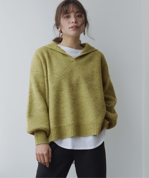 HER CLOSET(ハークローゼット)の「【shemoshelly】片畦セーラーカラーニットプルオーバー(ニット/セーター・レディース・ブラック/ベージュ/グリーン/アイボリー・M)」の22枚目の写真