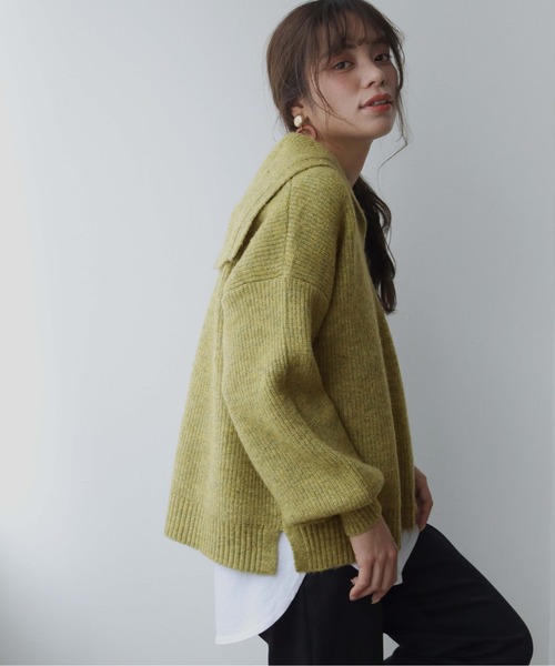 HER CLOSET(ハークローゼット)の「【shemoshelly】片畦セーラーカラーニットプルオーバー(ニット/セーター・レディース・ブラック/ベージュ/グリーン/アイボリー・M)」の21枚目の写真