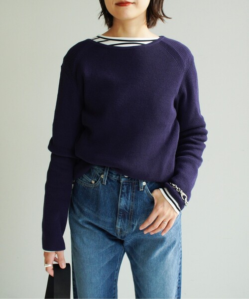 UNTITLED（アンタイトル）の「◆コットンシルク　ボートネックニット【洗える】（ニット/セーター・レディース・ブルー/ライトパープル/レモンイエロー/ホワイト系・44/48/00/02/04）」の3枚目の写真