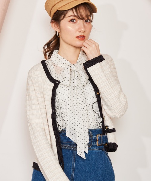 NOELA(ノエラ)の「ニットツイードジャケット(ノーカラージャケット・レディース・ブラック/オフホワイト・フリー)」の9枚目の写真