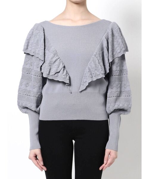 LAGUNAMOON（ラグナムーン）の「レースフリルニットプルオーバー（ニット/セーター・レディース・アイボリー/ブラック/ブルー・FREE）」の13枚目の写真