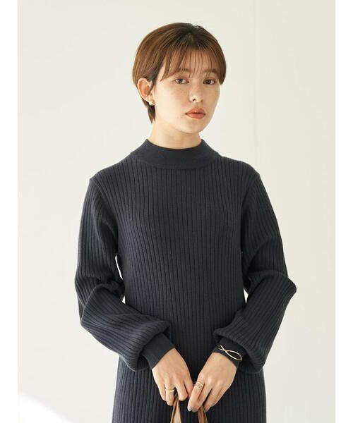 earth music&ecology（アースミュージックアンドエコロジー）の「Aラインリブニットワンピース＊（ワンピース・レディース・ネイビー/ライトベージュ/テラコッタ・FREE）」の7枚目の写真