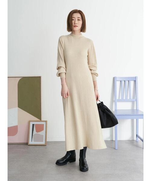 earth music&ecology（アースミュージックアンドエコロジー）の「Aラインリブニットワンピース＊（ワンピース・レディース・ネイビー/ライトベージュ/テラコッタ・FREE）」の8枚目の写真