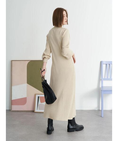 earth music&ecology（アースミュージックアンドエコロジー）の「Aラインリブニットワンピース＊（ワンピース・レディース・ネイビー/ライトベージュ/テラコッタ・FREE）」の11枚目の写真