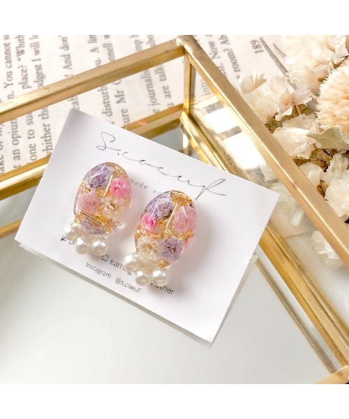 tone（トーン）の「【S.coeuf】ピアス かすみ草の宝石×３連パール(MA)（ピアス（両耳用）・レディース・ピンク・FREE）」の2枚目の写真