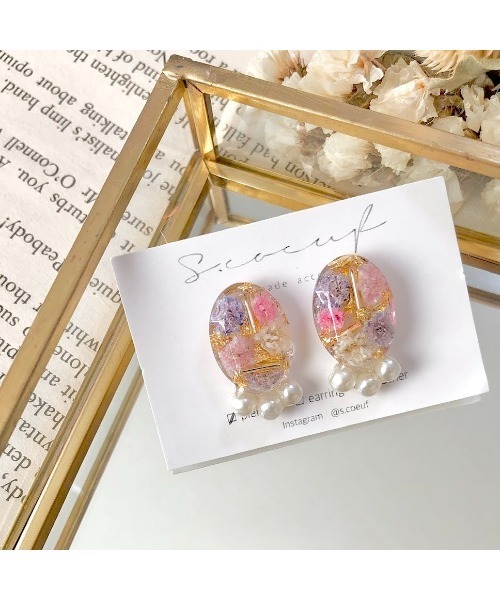 tone（トーン）の「【S.coeuf】ピアス かすみ草の宝石×３連パール(MA)（ピアス（両耳用）・レディース・ピンク・FREE）」の3枚目の写真