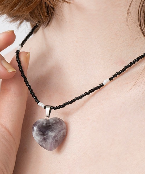 Casselini（キャセリーニ）の「Casselini(キャセリーニ)天然石ハートネックレス（ネックレス・レディース・パープル/グリーン/ブラック/ブラウン・FREE）」の16枚目の写真