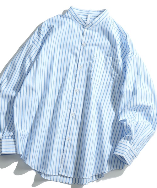 おしゃれスタ(オシャレスタ)の「綿ブロードバンドカラービッグシルエットシャツ(IR)(シャツ/ブラウス・レディース・グレイッシュベージュ/サックスブルー/グリーン/ブラック/ホワイト/ラベンダー/ブルー系その他/ホワイト系その他/イエロー/グリーン系その他/ブラック系その他・L/M/XL)」の3枚目の写真