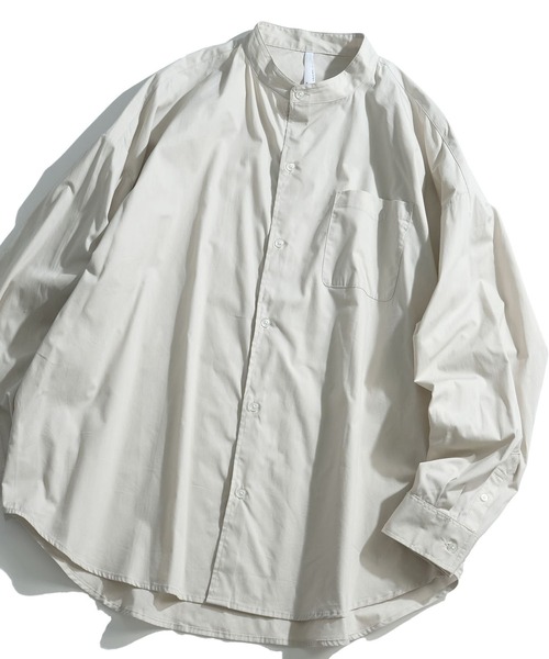 おしゃれスタ(オシャレスタ)の「綿ブロードバンドカラービッグシルエットシャツ(IR)(シャツ/ブラウス・レディース・グレイッシュベージュ/サックスブルー/グリーン/ブラック/ホワイト/ラベンダー/ブルー系その他/ホワイト系その他/イエロー/グリーン系その他/ブラック系その他・L/M/XL)」の1枚目の写真